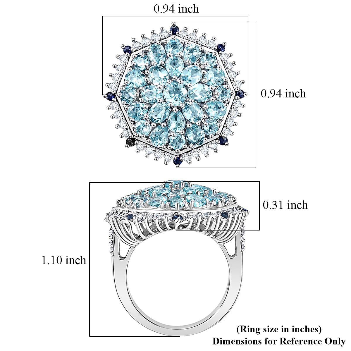 D'Joy Betroka Blue Apatite and Multi Gemstone 4.90 ctw Geometrical Arab Art Ring in Rhodium Over Sterling Silver (Size 10.0) image number 5