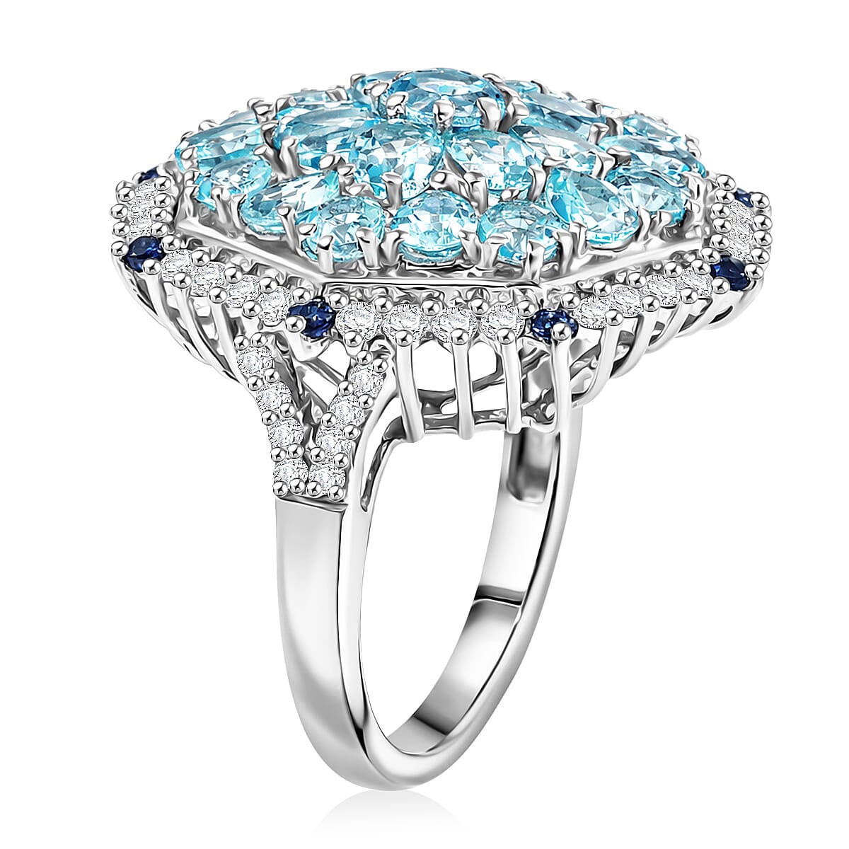 D'Joy Betroka Blue Apatite and Multi Gemstone 4.90 ctw Geometrical Arab Art Ring in Rhodium Over Sterling Silver (Size 6.0) image number 3
