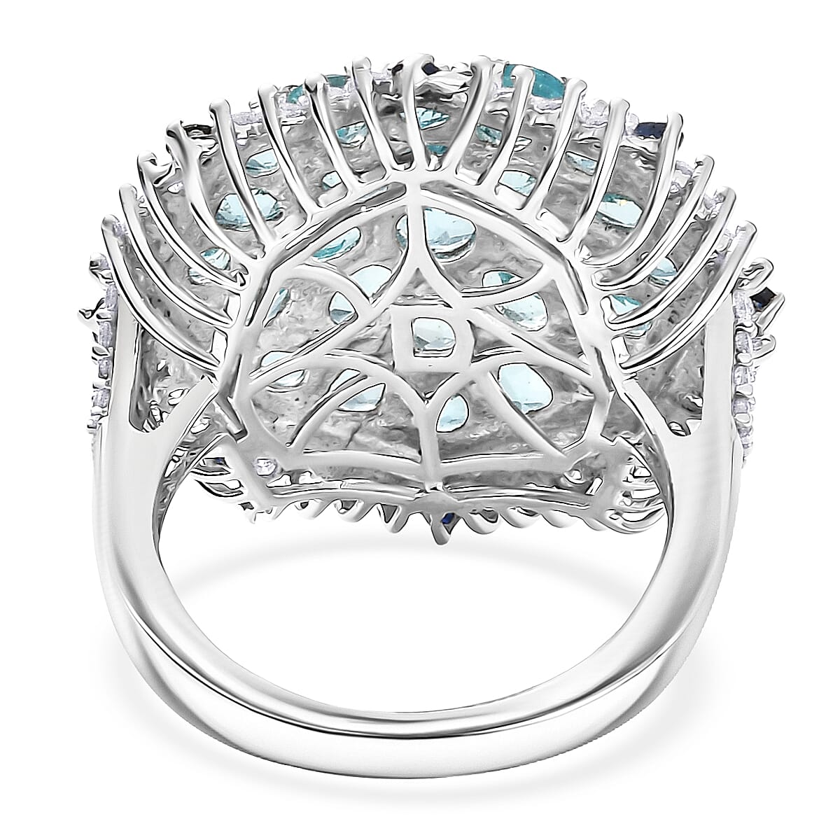 D'Joy Betroka Blue Apatite and Multi Gemstone 4.90 ctw Geometrical Arab Art Ring in Rhodium Over Sterling Silver (Size 6.0) image number 4
