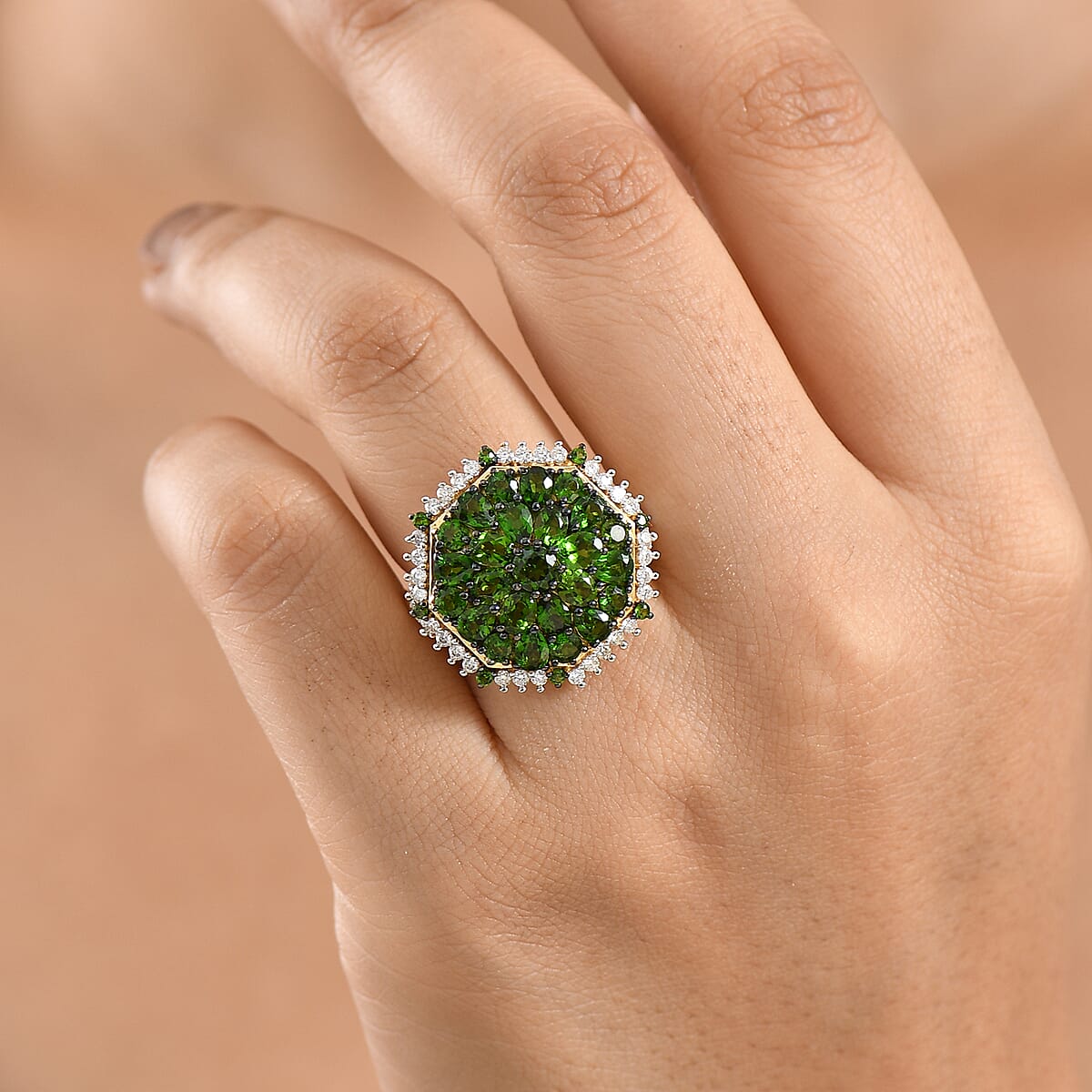 D'Joy Chrome Diopside and Multi Gemstone 4.35 ctw Geometrical Arab Art Ring in 18K Vermeil Yellow Gold Over Sterling Silver (Size 10.0) image number 2