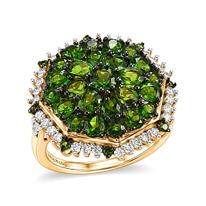 D'Joy Chrome Diopside and Multi Gemstone 4.35 ctw Geometrical Arab Art Ring in 18K Vermeil Yellow Gold Over Sterling Silver (Size 7.0)