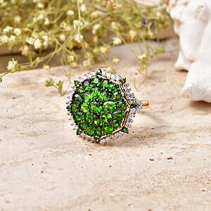D'Joy Chrome Diopside and Multi Gemstone 4.35 ctw Geometrical Arab Art Ring in 18K Vermeil Yellow Gold Over Sterling Silver (Size 7.0)