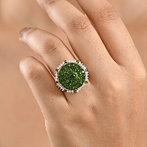 D'Joy Chrome Diopside and Multi Gemstone 4.35 ctw Geometrical Arab Art Ring in 18K Vermeil Yellow Gold Over Sterling Silver (Size 8.0)
