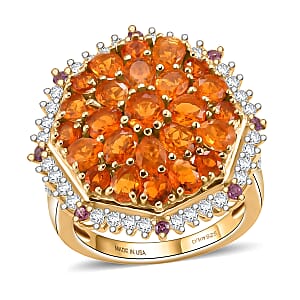 D'Joy Jalisco Fire Opal and Multi Gemstone 3.20 ctw Geometrical Arab Art Ring in 18K Vermeil Yellow Gold Over Sterling Silver (Size 5.0)