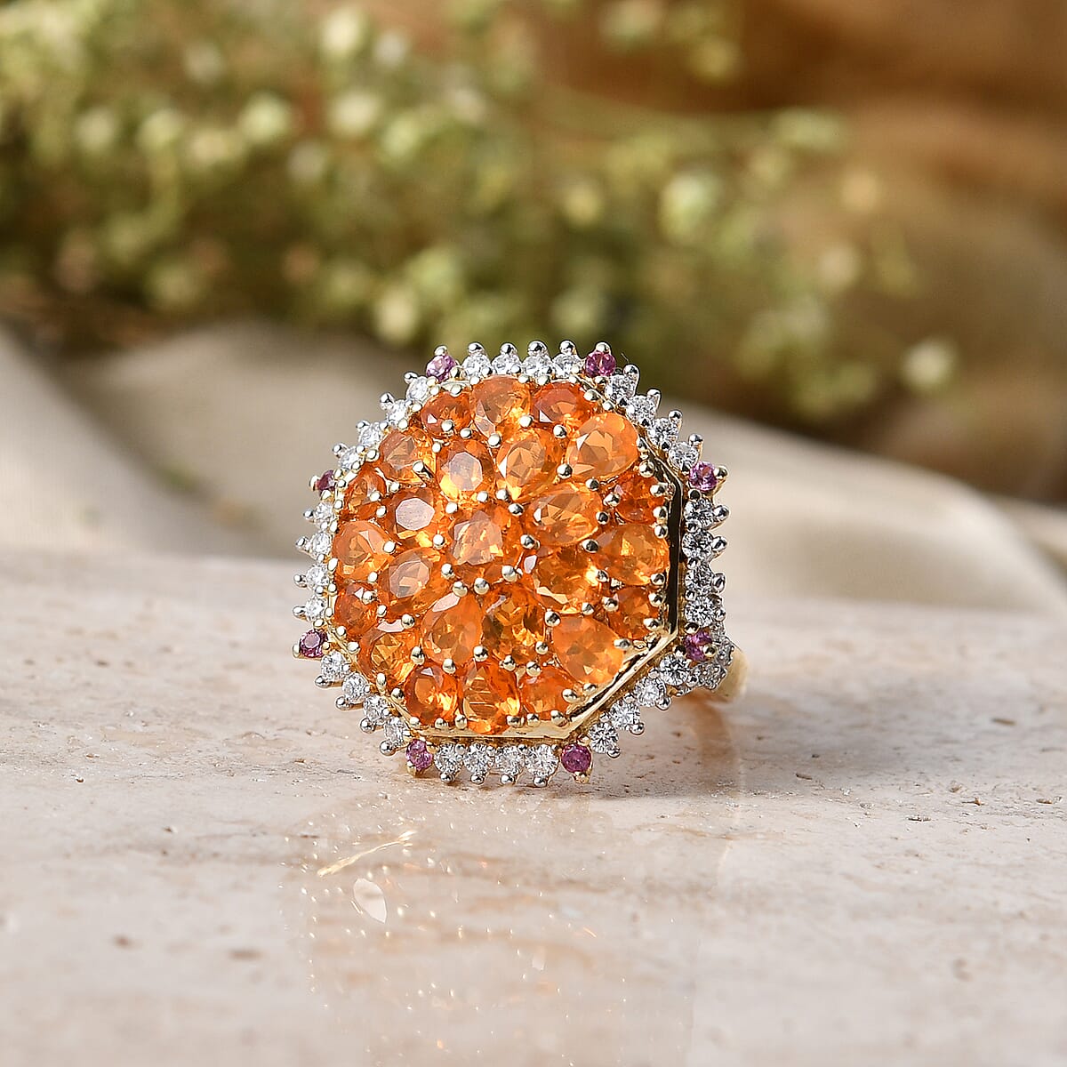 D'Joy Jalisco Fire Opal and Multi Gemstone 3.20 ctw Geometrical Arab Art Ring in 18K Vermeil Yellow Gold Over Sterling Silver (Size 5.0) image number 1