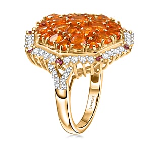 D'Joy Jalisco Fire Opal and Multi Gemstone 3.20 ctw Geometrical Arab Art Ring in 18K Vermeil Yellow Gold Over Sterling Silver (Size 6.0)