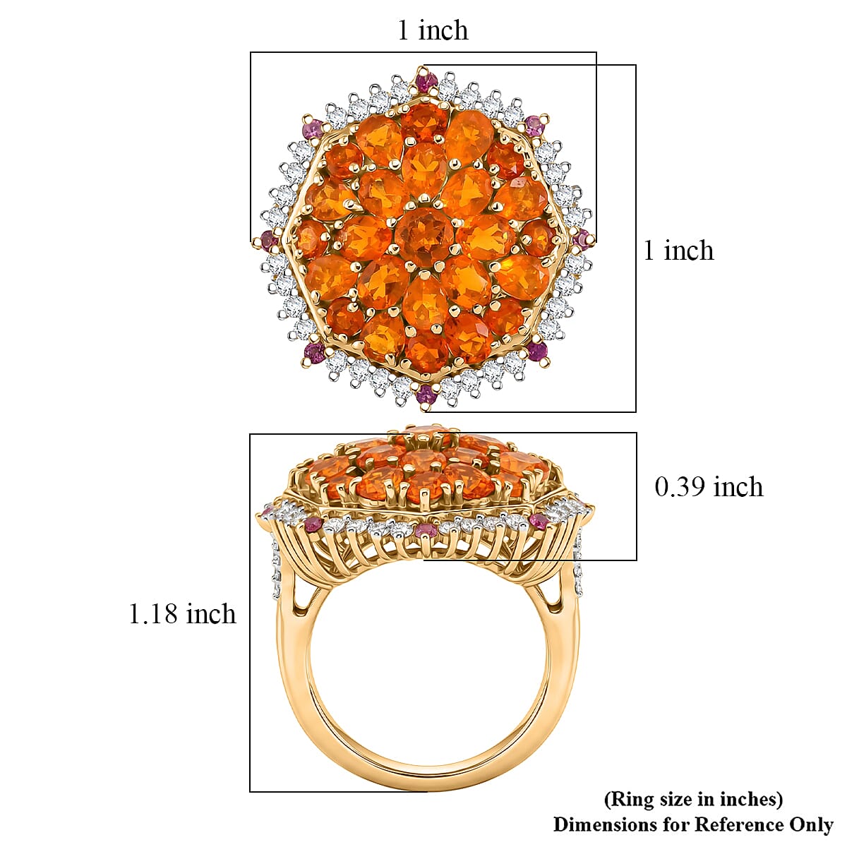 D'Joy Jalisco Fire Opal and Multi Gemstone 3.20 ctw Geometrical Arab Art Ring in 18K Vermeil Yellow Gold Over Sterling Silver (Size 6.0) image number 4