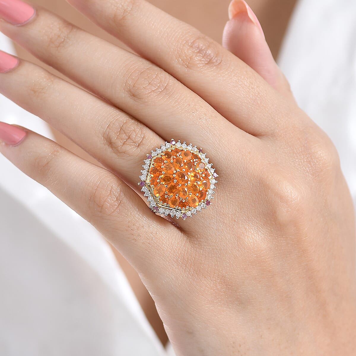 D'Joy Jalisco Fire Opal and Multi Gemstone 3.20 ctw Geometrical Arab Art Ring in 18K Vermeil Yellow Gold Over Sterling Silver (Size 7.0) image number 2