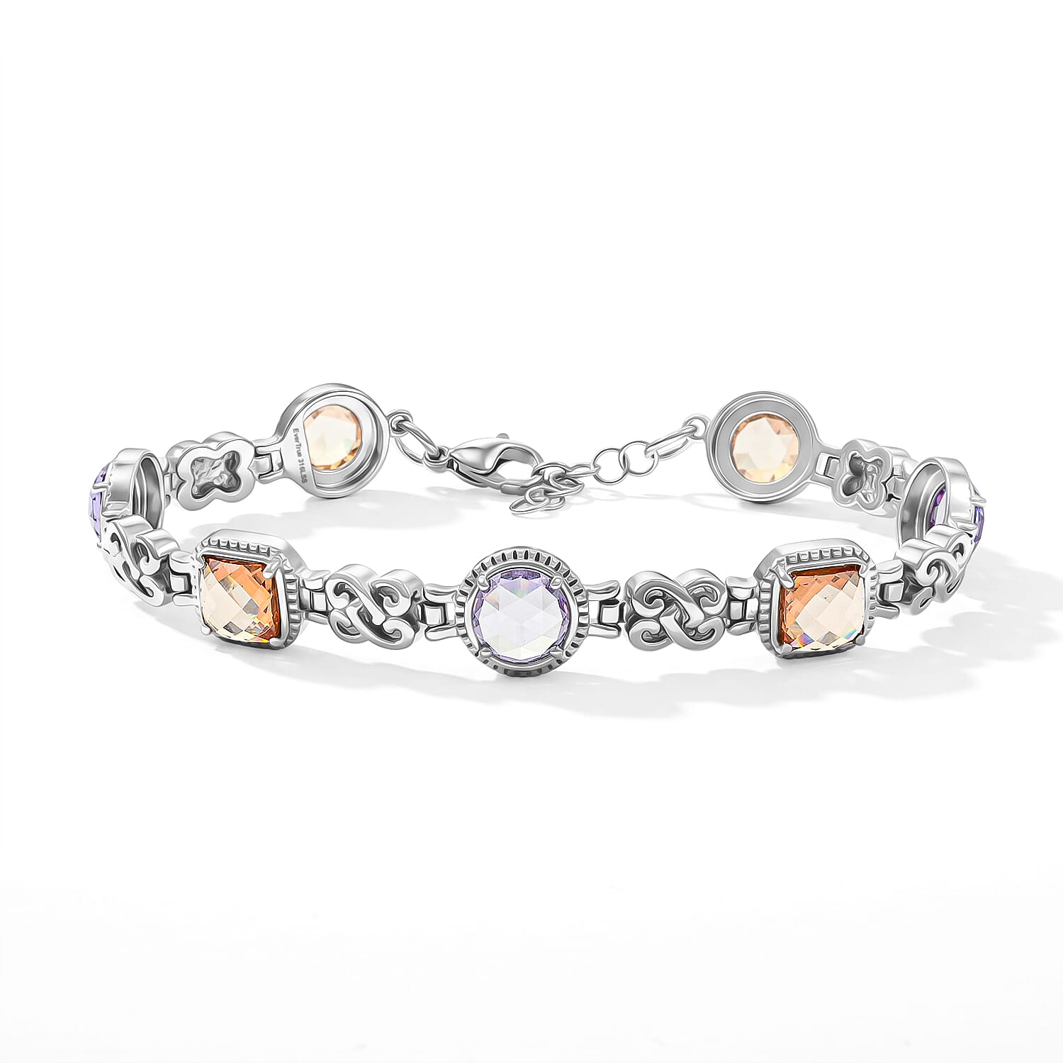 EverTrue Simulated Champagne and Lavender Diamond Bracelet in Stainless Steel (7.25 In)