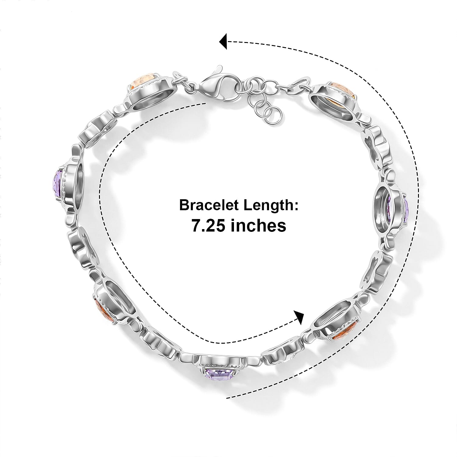 EverTrue Simulated Champagne and Lavender Diamond Bracelet in Stainless Steel (7.25 In)