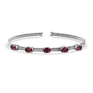 D'Joy AAA Ouro Fino Rubellite 2.20 ctw Bangle Bracelet in Rhodium Over Sterling Silver (7.25 In)