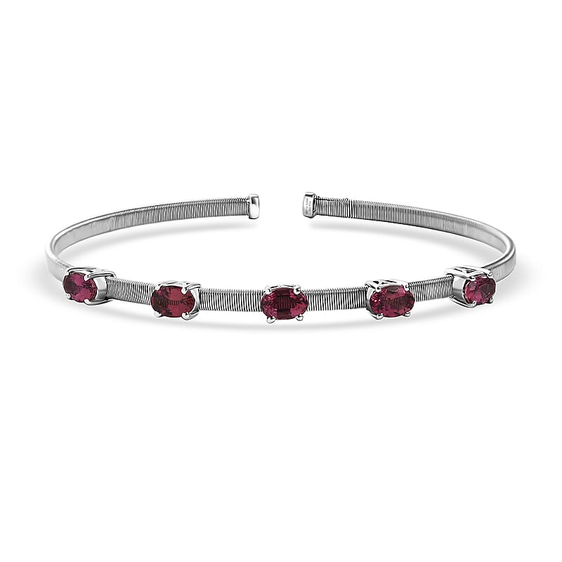 D'Joy AAA Ouro Fino Rubellite 2.20 ctw Bangle Bracelet in Rhodium Over Sterling Silver (7.25 In)