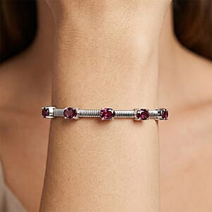D'Joy AAA Ouro Fino Rubellite 2.20 ctw Bangle Bracelet in Rhodium Over Sterling Silver (7.25 In)