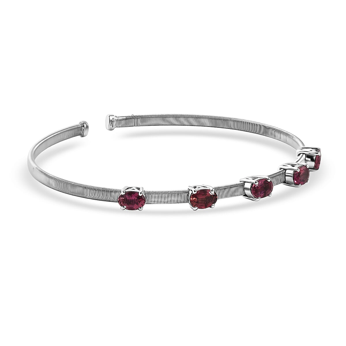 D'Joy AAA Ouro Fino Rubellite 2.20 ctw Bangle Bracelet in Rhodium Over Sterling Silver (7.25 In) image number 3