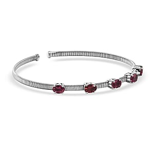 D'Joy AAA Ouro Fino Rubellite 2.20 ctw Bangle Bracelet in Rhodium Over Sterling Silver (7.25 In)