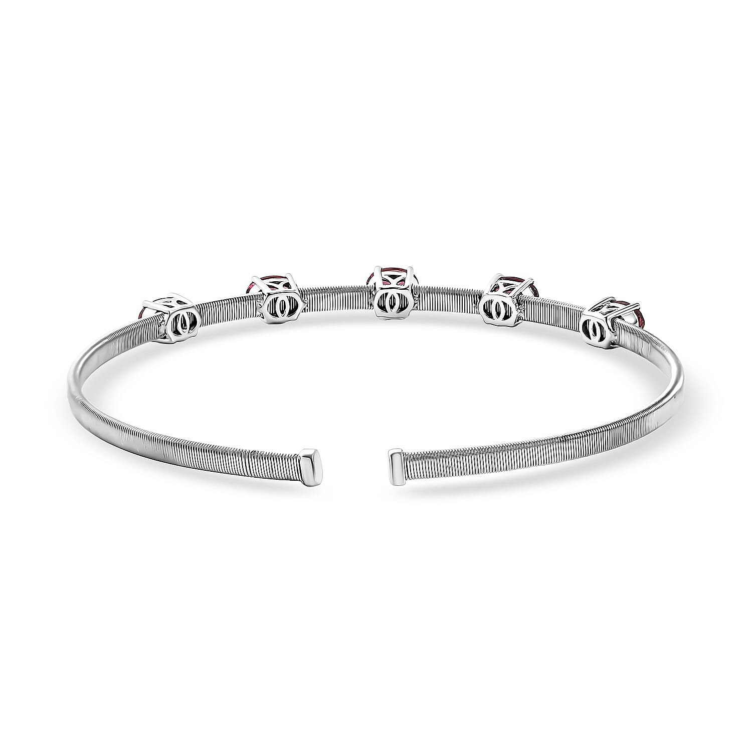 D'Joy AAA Ouro Fino Rubellite 2.20 ctw Bangle Bracelet in Rhodium Over Sterling Silver (7.25 In)