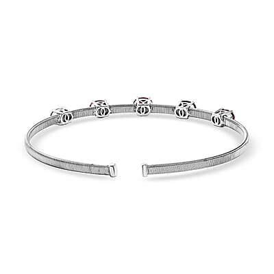 D'Joy AAA Ouro Fino Rubellite 2.20 ctw Bangle Bracelet in Rhodium Over Sterling Silver (7.25 In)