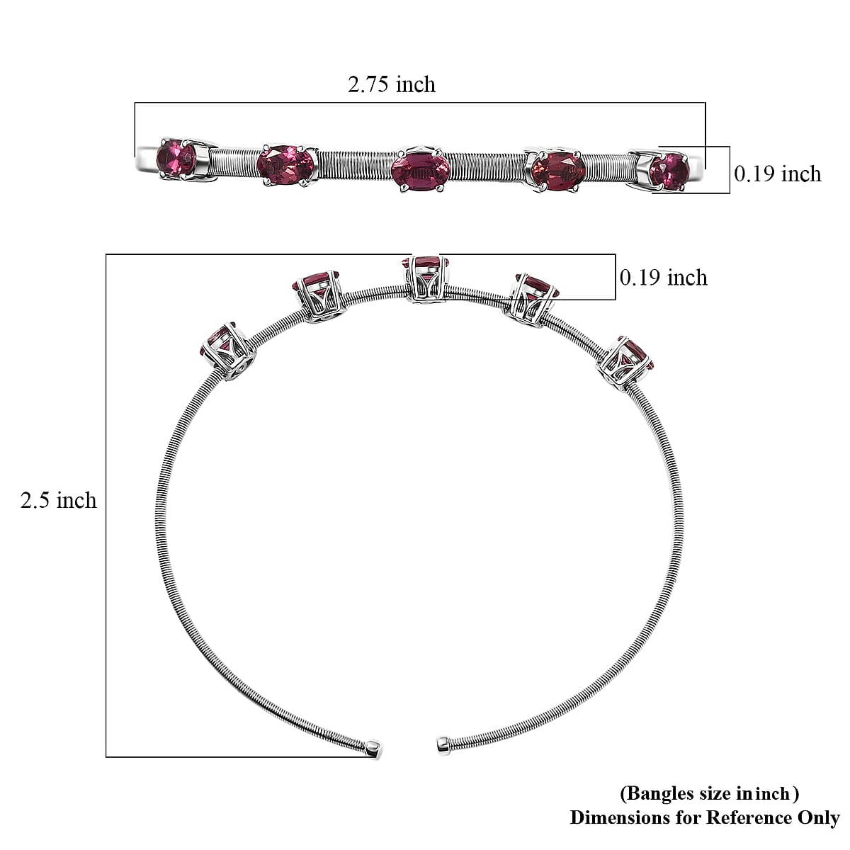 D'Joy AAA Ouro Fino Rubellite 2.20 ctw Bangle Bracelet in Rhodium Over Sterling Silver (7.25 In) image number 5
