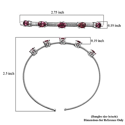 D'Joy AAA Ouro Fino Rubellite 2.20 ctw Bangle Bracelet in Rhodium Over Sterling Silver (7.25 In)