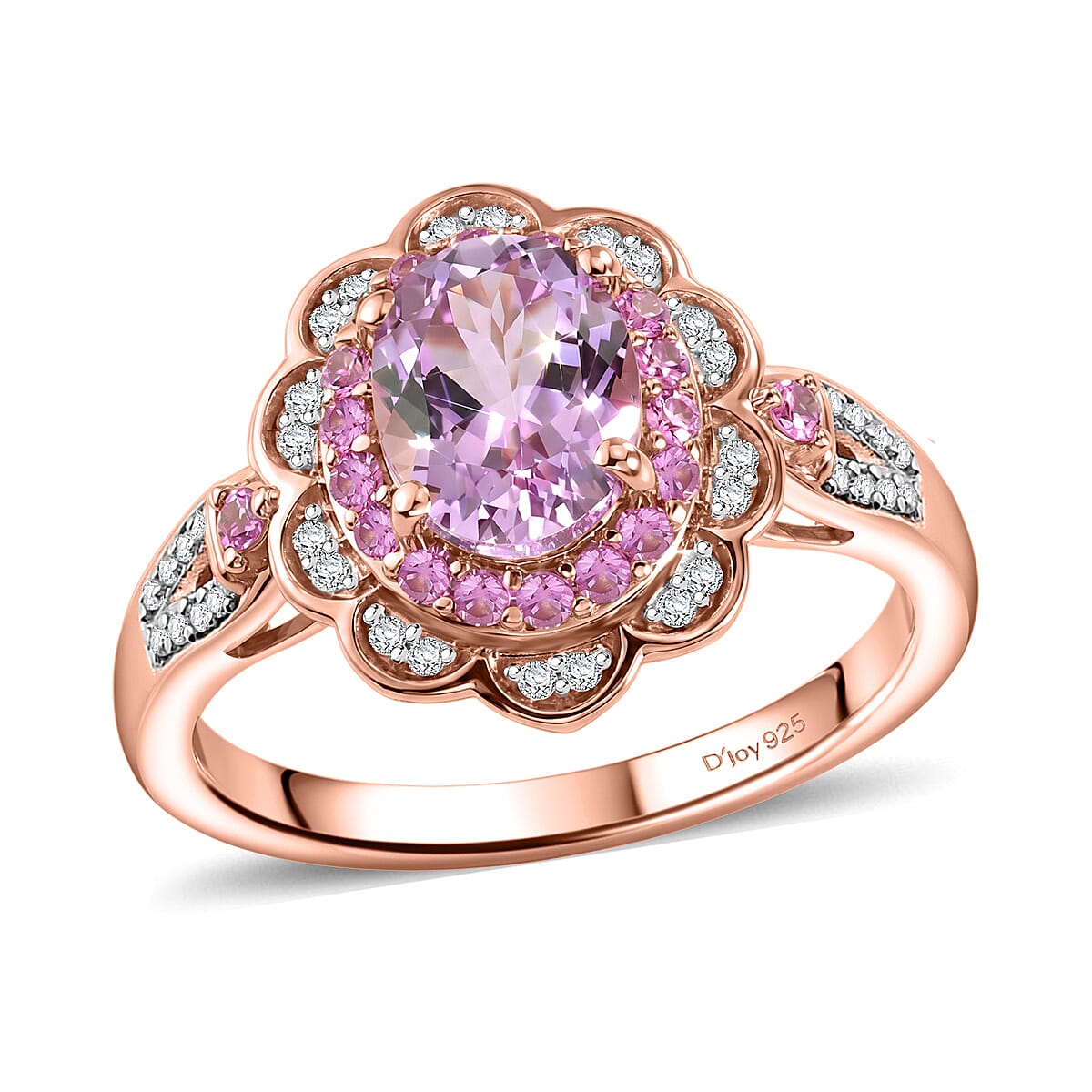 D'Joy Premium Martha Rocha Kunzite, Multi Gemstone Flower Ring in 18K Vermeil RG Over Sterling Silver (Size 10.0) 3.00 ctw