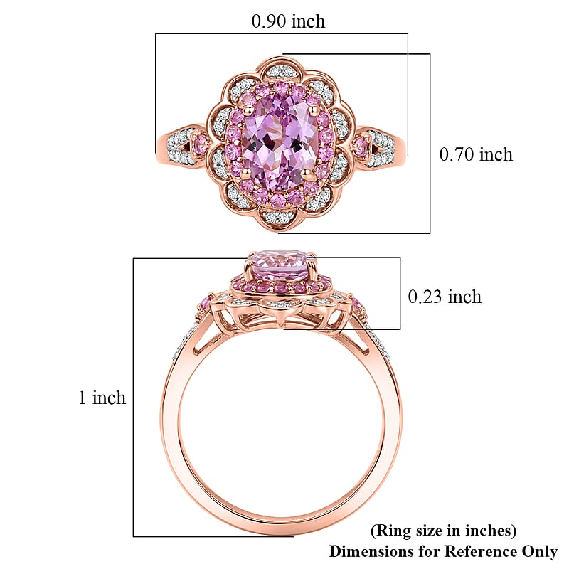 D'Joy Premium Martha Rocha Kunzite and Multi Gemstone 3.00 ctw Flower Ring in 18K Vermeil Rose Gold Over Sterling Silver (Size 7.0)