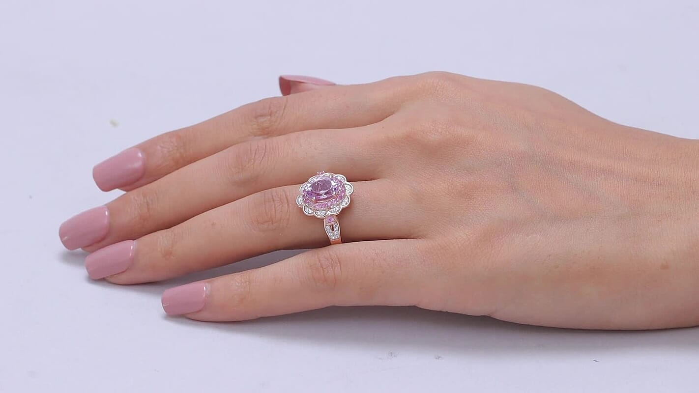 D'Joy Premium Martha Rocha Kunzite, Multi Gemstone Flower Ring in 18K Vermeil RG Over Sterling Silver (Size 10.0) 3.00 ctw