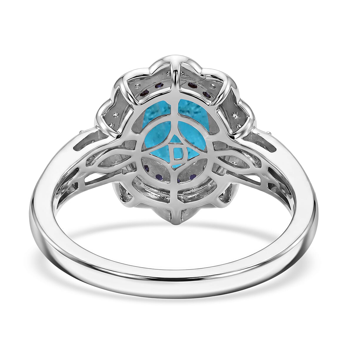 D'Joy Premium Malgache Neon Apatite and Multi Gemstone 2.40 ctw Flower Ring in Rhodium Over Sterling Silver (Size 10.0) image number 4