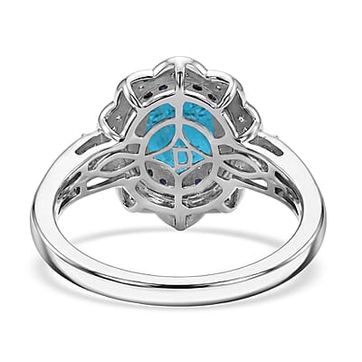 D'Joy Premium Malgache Neon Apatite and Multi Gemstone 2.40 ctw Flower Ring in Rhodium Over Sterling Silver (Size 6.0)