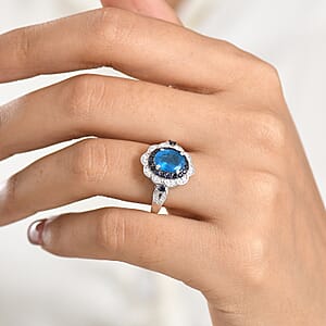 D'Joy Premium Malgache Neon Apatite and Multi Gemstone 2.40 ctw Flower Ring in Rhodium Over Sterling Silver (Size 9.0)