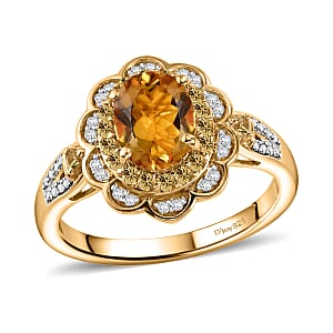 D'Joy Premium Brazilian Heliodor and Multi Gemstone 2.30 ctw Flower Ring in 18K Vermeil Yellow Gold Over Sterling Silver (Size 6.0)