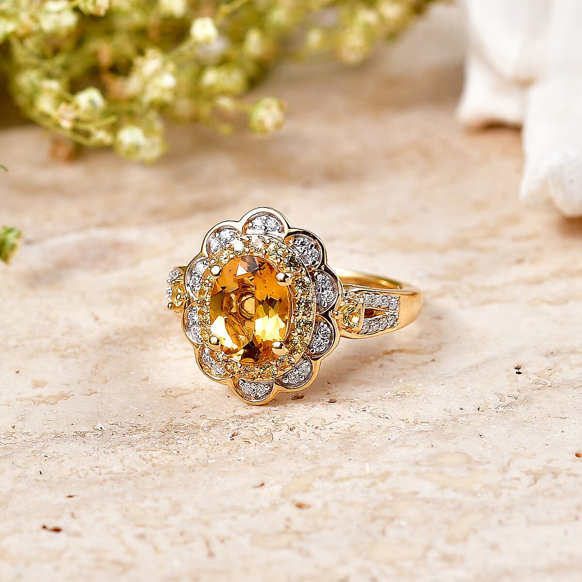 D'Joy Premium Brazilian Heliodor and Multi Gemstone 2.30 ctw Flower Ring in 18K Vermeil Yellow Gold Over Sterling Silver (Size 6.0) image number 1