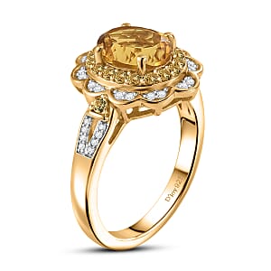 D'Joy Premium Brazilian Heliodor and Multi Gemstone 2.30 ctw Flower Ring in 18K Vermeil Yellow Gold Over Sterling Silver (Size 6.0)