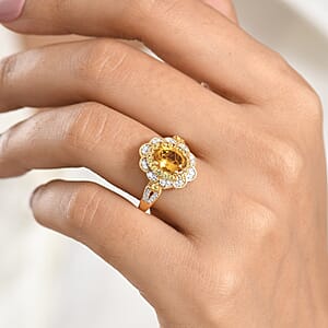 D'Joy Premium Brazilian Heliodor and Multi Gemstone 2.30 ctw Flower Ring in 18K Vermeil Yellow Gold Over Sterling Silver (Size 7.0)