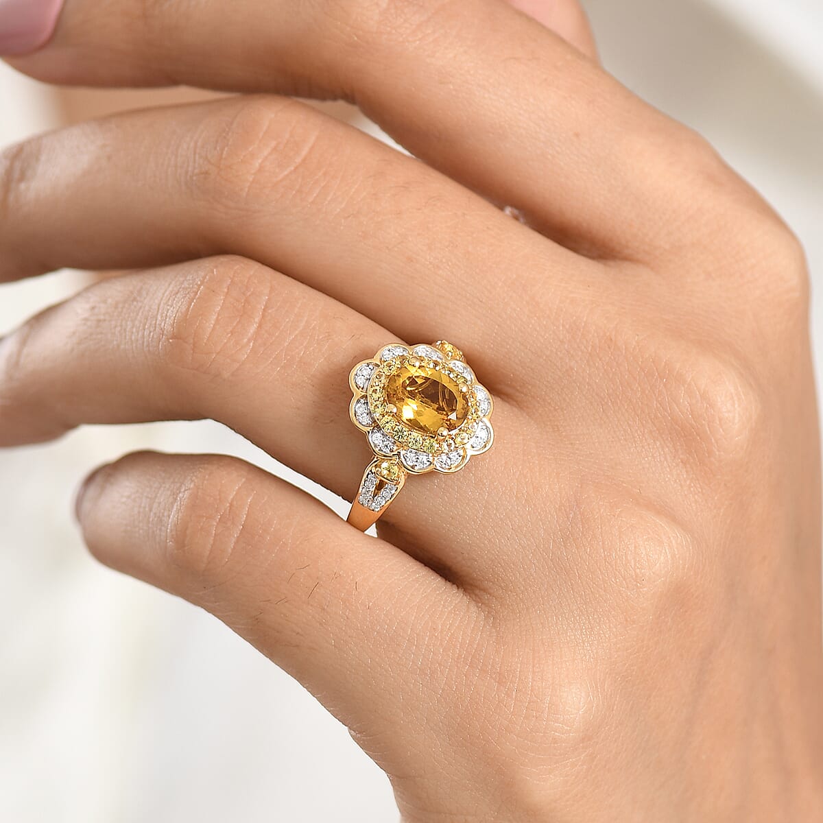 D'Joy Premium Brazilian Heliodor and Multi Gemstone 2.30 ctw Flower Ring in 18K Vermeil Yellow Gold Over Sterling Silver (Size 8.0) image number 2