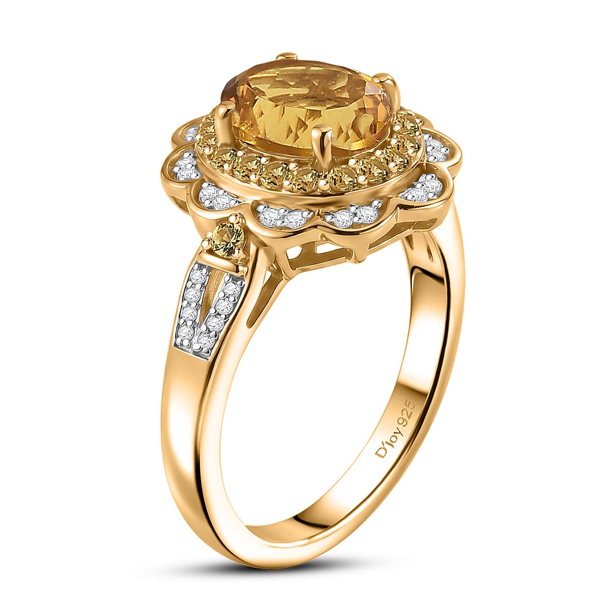 D'Joy Premium Brazilian Heliodor and Multi Gemstone 2.30 ctw Flower Ring in 18K Vermeil Yellow Gold Over Sterling Silver (Size 9.0) image number 3