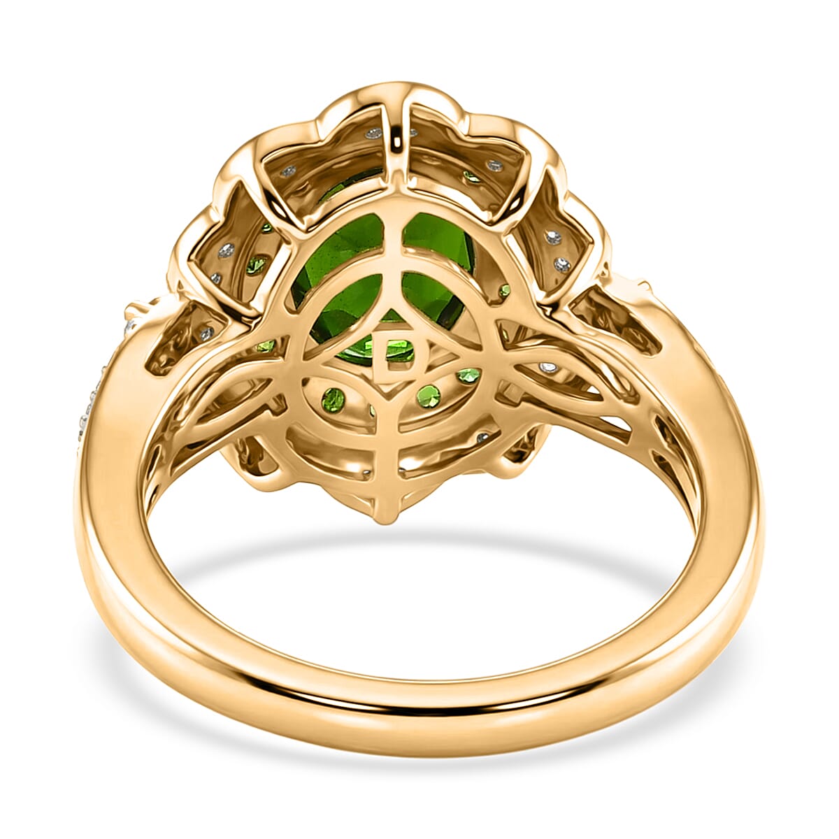 D'Joy Premium Chrome Diopside and Moissanite 2.40 ctw Flower Ring in 18K Vermeil Yellow Gold Over Sterling Silver (Size 10.0) image number 4