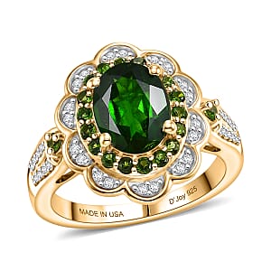 D'Joy Premium Chrome Diopside and Moissanite 2.40 ctw Flower Ring in 18K Vermeil Yellow Gold Over Sterling Silver (Size 9.0)