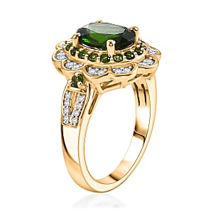 D'Joy Premium Chrome Diopside and Moissanite 2.40 ctw Flower Ring in 18K Vermeil Yellow Gold Over Sterling Silver (Size 9.0)