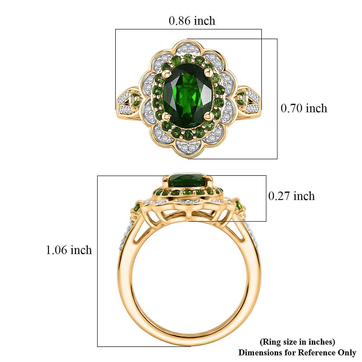 D'Joy Premium Chrome Diopside and Moissanite 2.40 ctw Flower Ring in 18K Vermeil Yellow Gold Over Sterling Silver (Size 9.0) image number 5