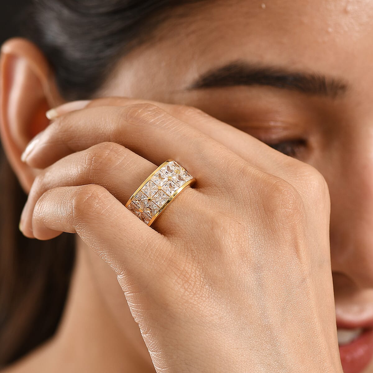 EverTrue Simulated Diamond Stackable Ring in 18K YG Plated Bronze (Size 5.0) image number 2