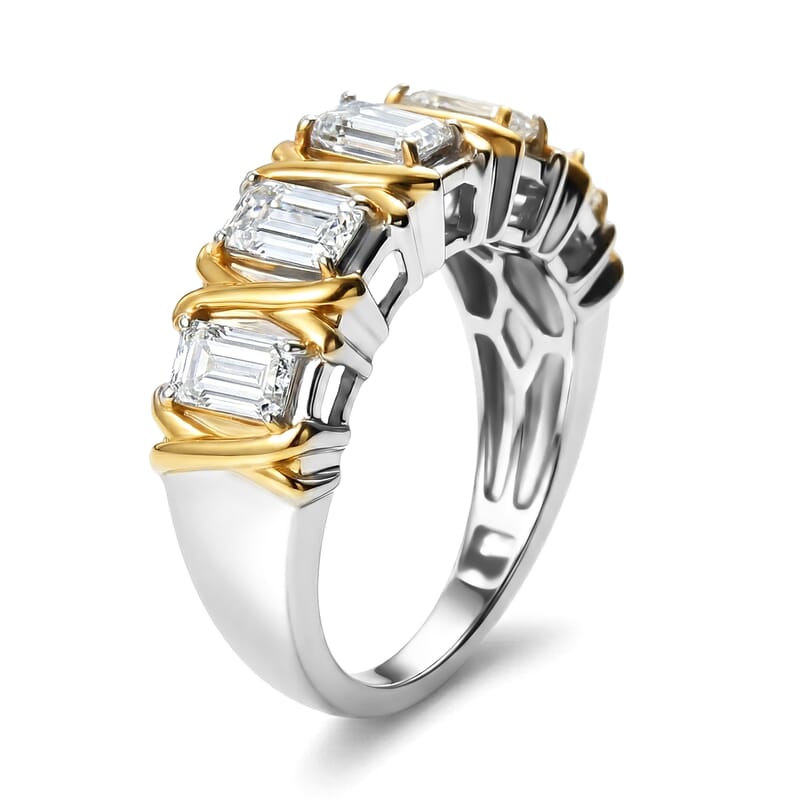 EverTrue Simulated Diamond 5 Stone Ring in 18K YG Plated and Platinum Bond (Size 10.0)