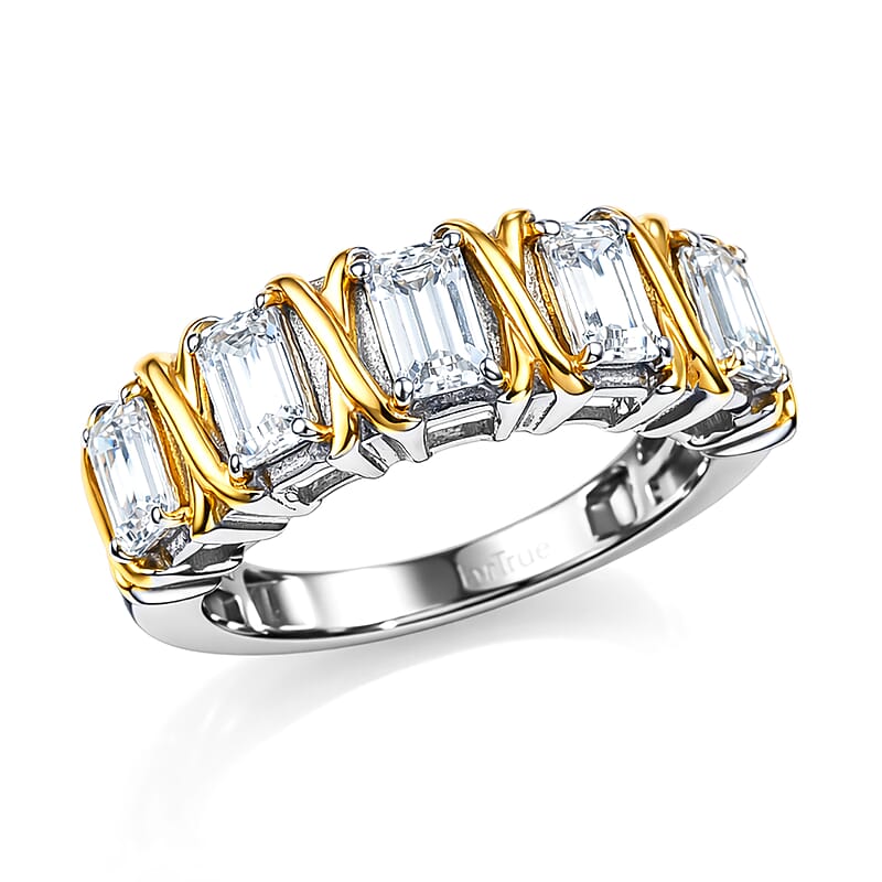 EverTrue Simulated Diamond 5 Stone Ring in 18K YG Plated and Platinum Bond (Size 11.0)