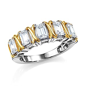 EverTrue Simulated Diamond 5 Stone Ring in 18K YG Plated and Platinum Bond (Size 6.0)
