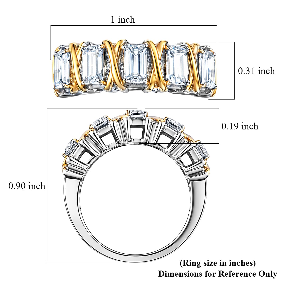 EverTrue Simulated Diamond 5 Stone Ring in 18K YG Plated and Platinum Bond (Size 7.0) image number 5