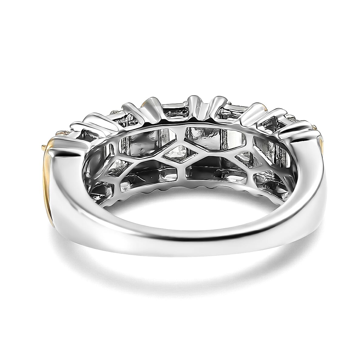 EverTrue Simulated Diamond 5 Stone Ring in 18K YG Plated and Platinum Bond (Size 8.0) image number 4