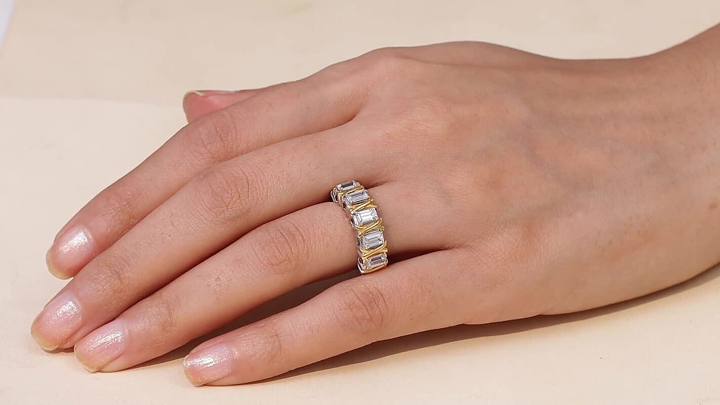 EverTrue Simulated Diamond 5 Stone Ring in 18K YG Plated and Platinum Bond (Size 10.0) 2.60 ctw