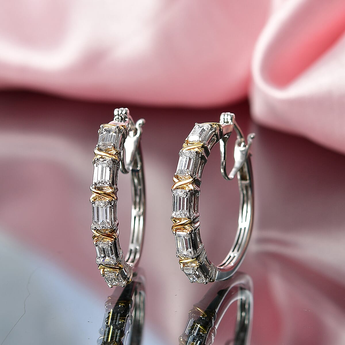 EverTrue Simulated Diamond Earrings in 18K YG Plated and Platinum Bond image number 1