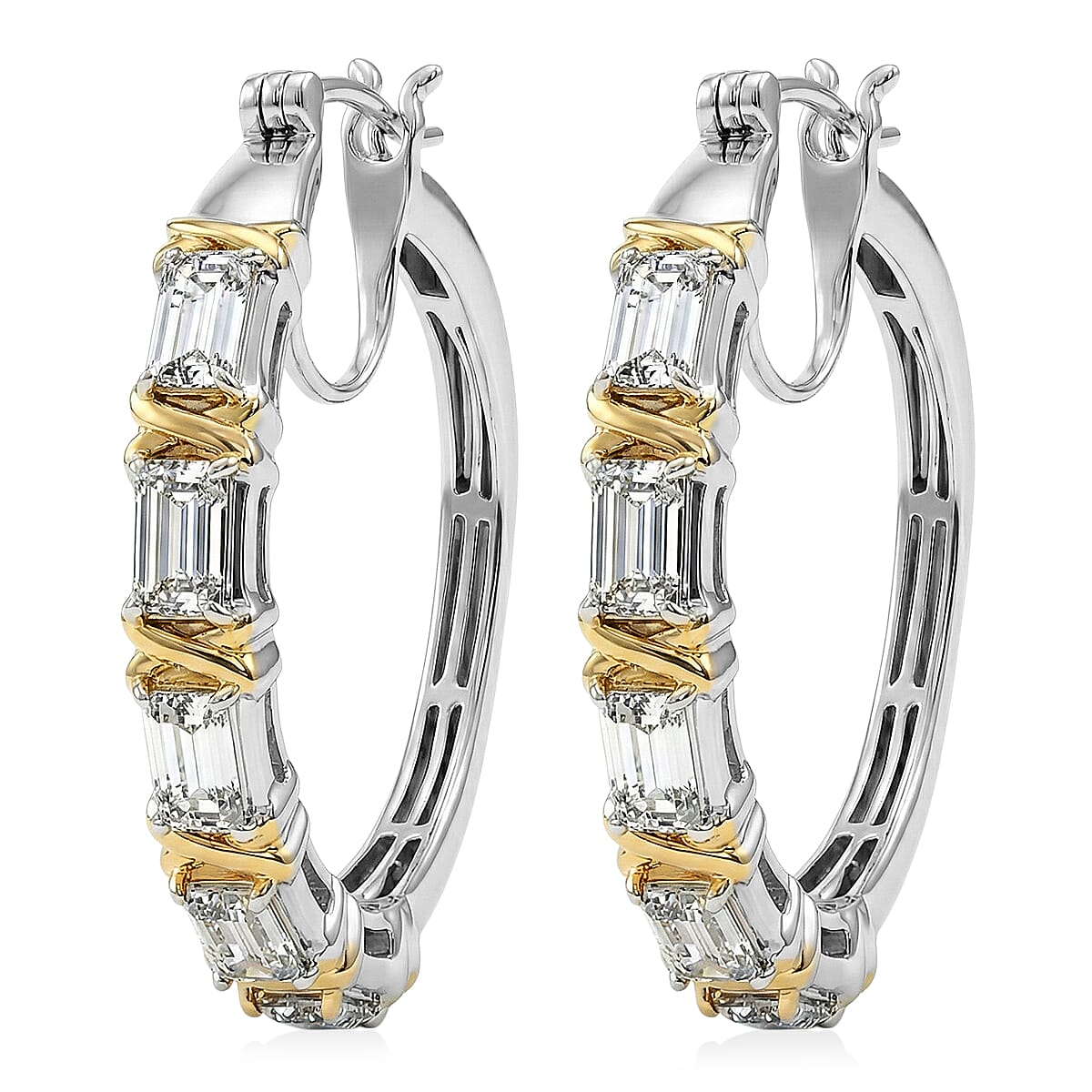 EverTrue Simulated Diamond Earrings in 18K YG Plated and Platinum Bond image number 3