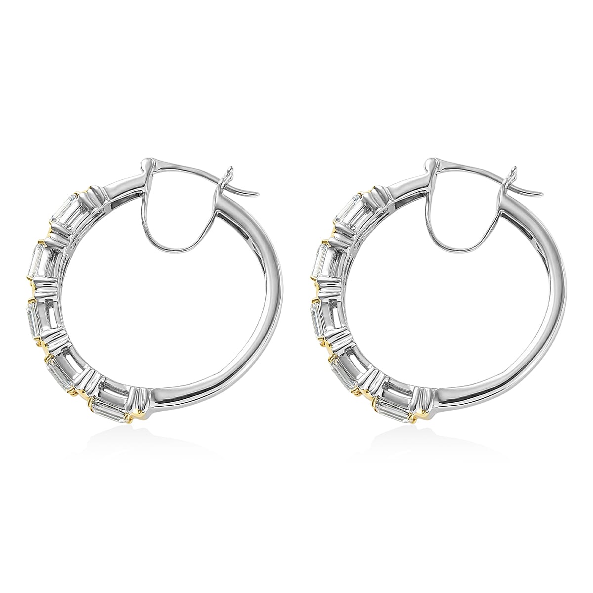 EverTrue Simulated Diamond Earrings in 18K YG Plated and Platinum Bond image number 4