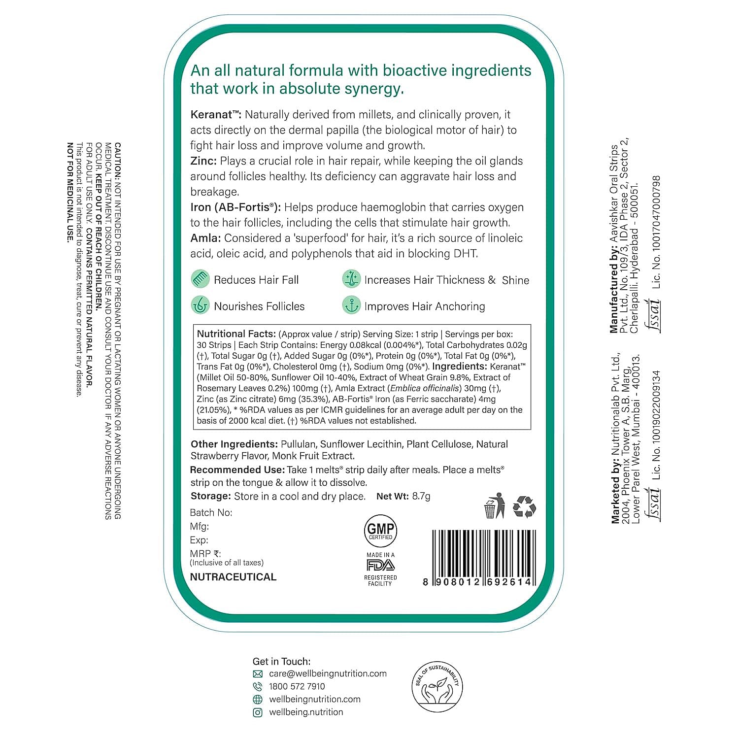 Wellbeing Nutrition Melts Into Hair Fall Control Keranat + Zinc - Tropical Strawberry